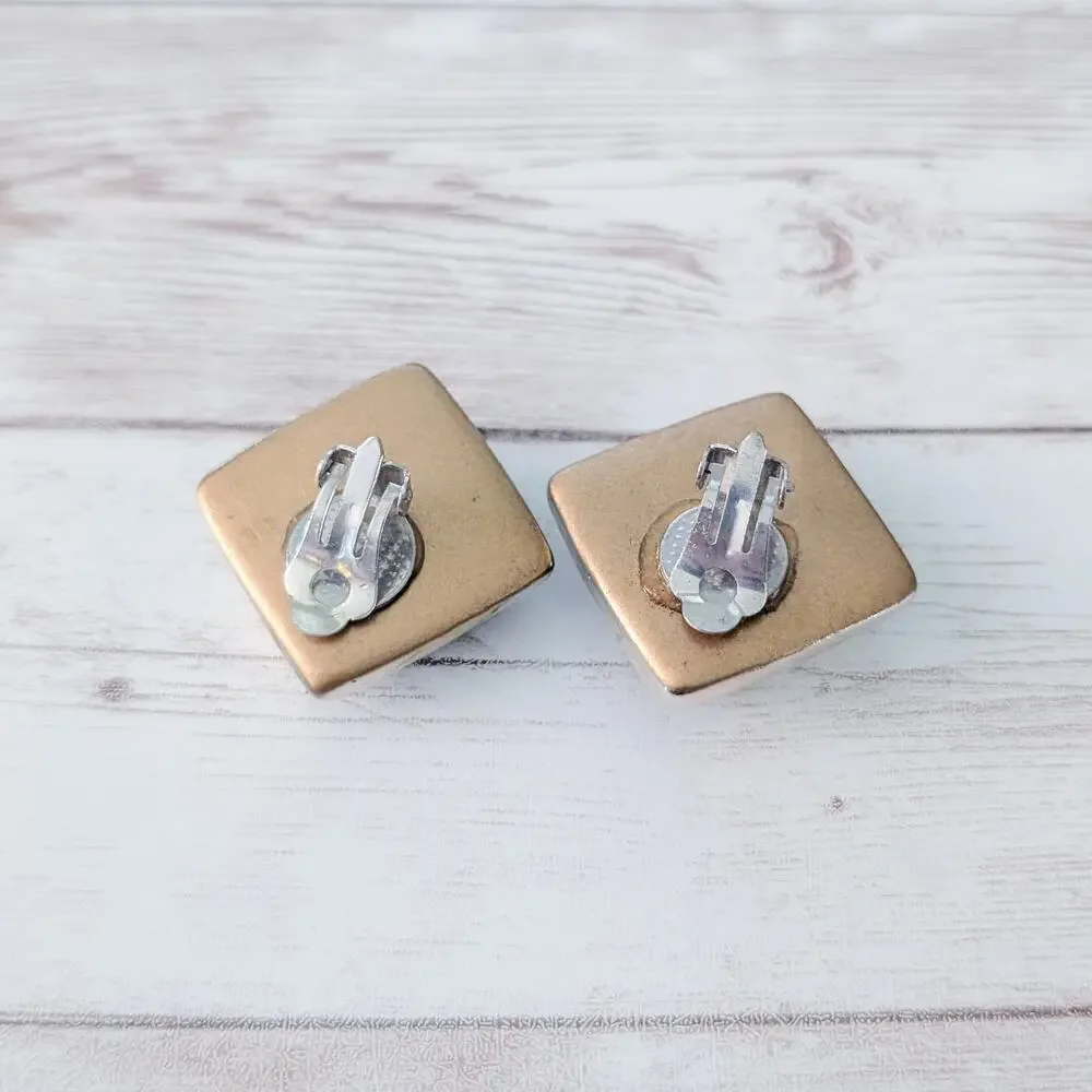 Vintage Clip On Earrings Large Blue & Gold Tone Statement Chunky